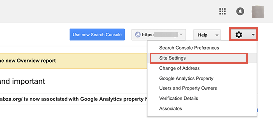 Google Search Console site settings
