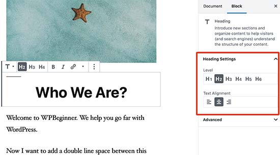 Adding headings to your articles in WordPress content editor