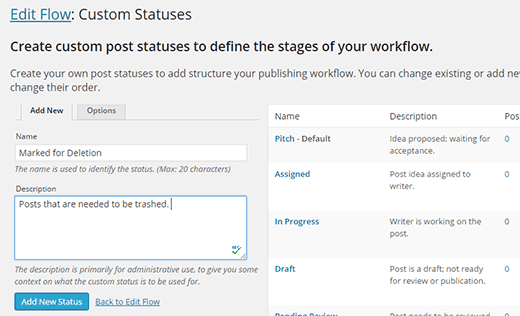 Creating a new custom post status