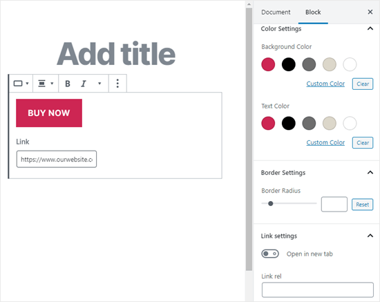 The right hand panel where you can edit your button's design and how the link works