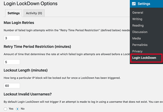 Login Lockdown options