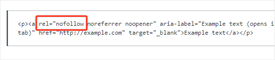 Manually adding nofollow attribute to a link