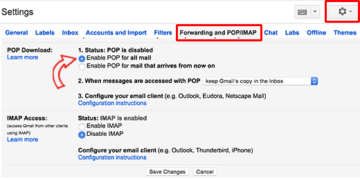 Turn on POP3 in Gmail
