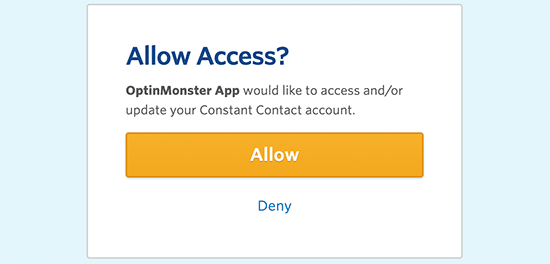 Allow OptinMonster to access your Constant Contact account