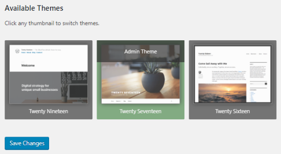 Theme Switcha available themes section