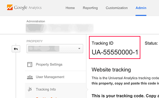 UA tracking id in Google Analytics