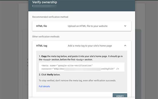 Google Search Console verify site ownership