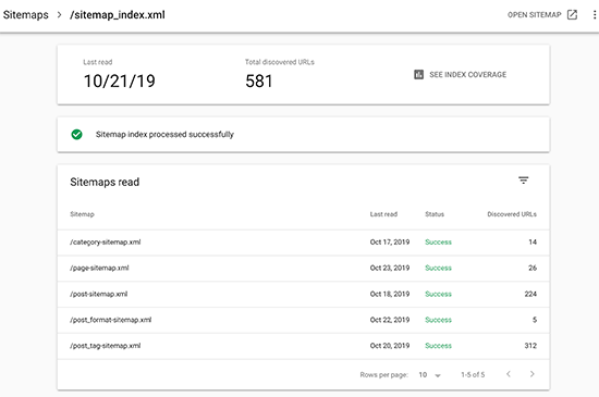Sitemap stats in Google Search Console