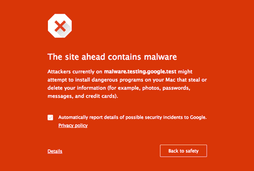 Malware warning in Google Chrome