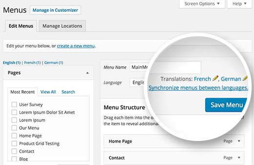 Translate Menus in multilingual WordPress