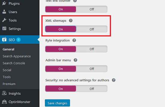 XML sitemaps option