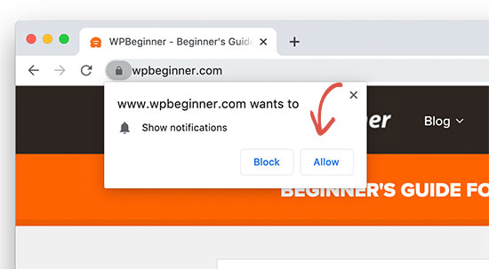 Allow push notifications from WPBeginner
