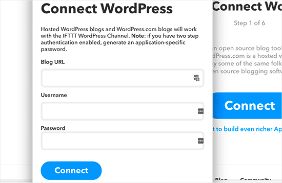 Enter your WordPress website details