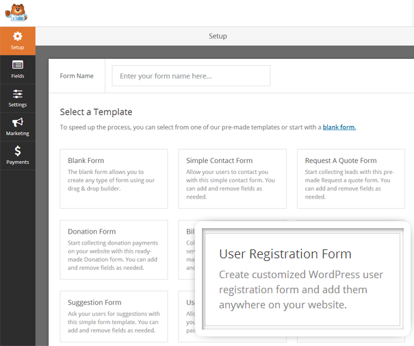 User registration form template