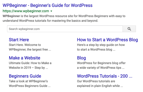 WPBeginner Google Sitelinks