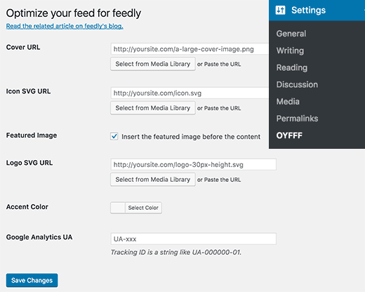 Optimize WordPress feed for Feedly settings