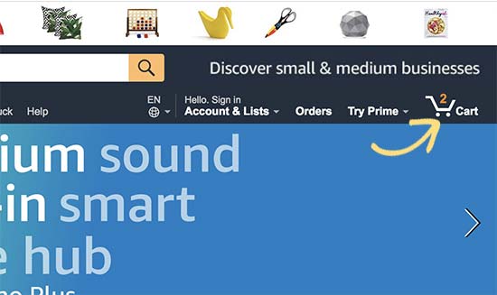 Amazon.com showing the sopping cart icon