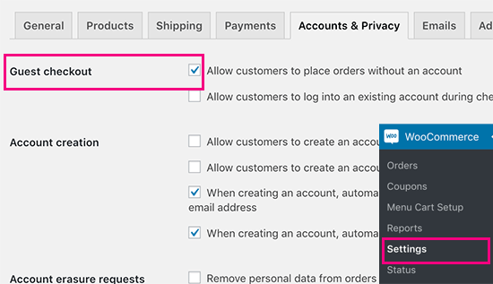 Enable guest checkout