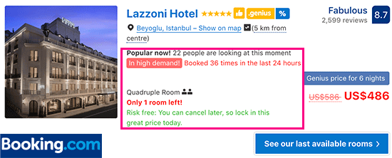 Booking.com using scarcity and urgency