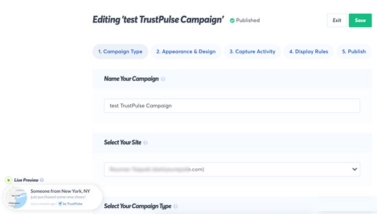 Creating a popup campaign in TrustPulse