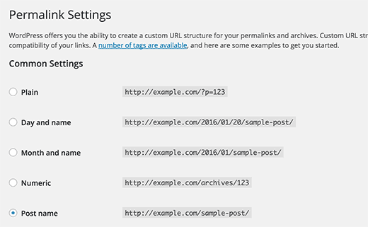 Permalink settings in WordPress