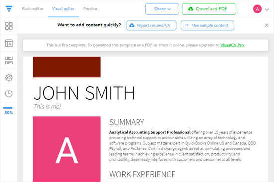 Creating a resume using pre-written content