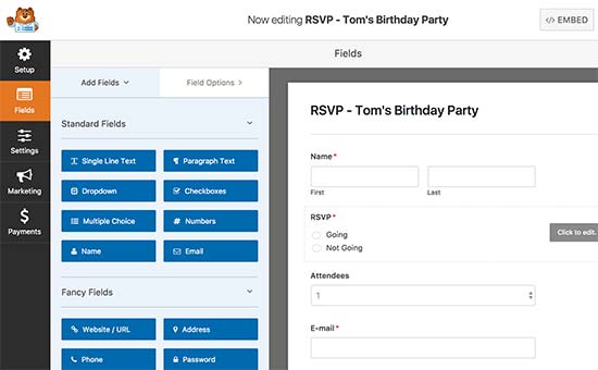 Creating an RSVP form with WPForms