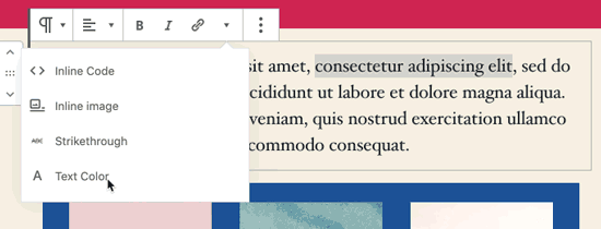 Select text color in the paragraph block