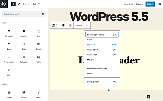 Block Editor UI changes in WordPress 5.5