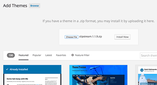 Upload and install theme zip file