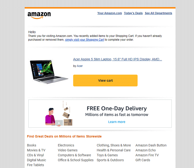 Amazon - abandoned cart email