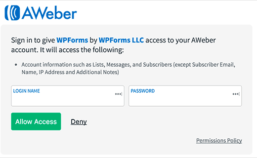 Sign in to your AWeber account