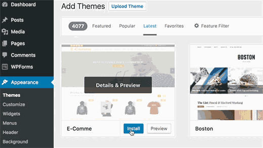 Installing theme from WordPress themes directory in WordPress 4.6