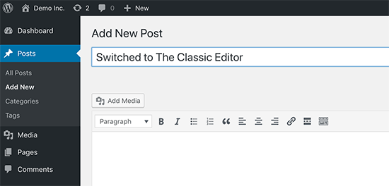 Switching to the classic editor