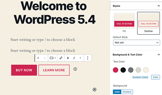 Buttons in WordPress 5.4