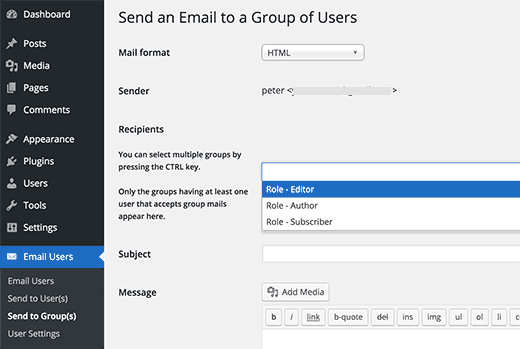 Send email to specific user roles or groups