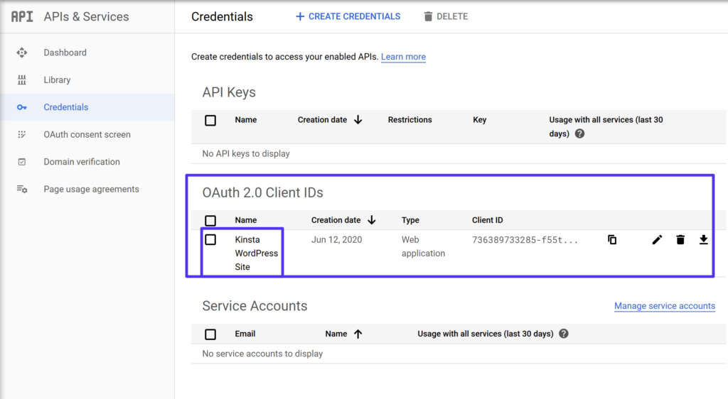 Access OAuth 2.0 client IDs