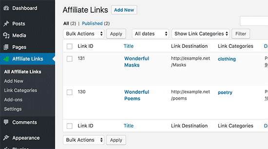Managing thirsty affiliate links