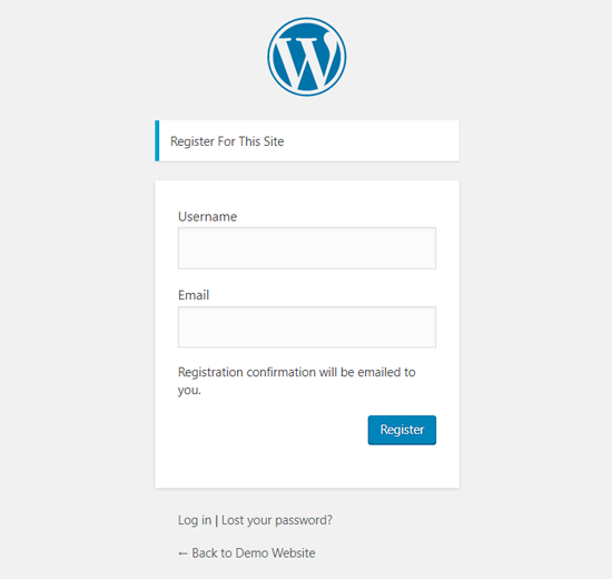 Default WordPress User Registration Page