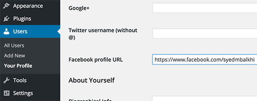 Add Facebook profile URL in WordPress