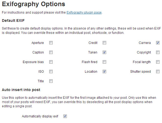 Choose exif data you want to be displayed