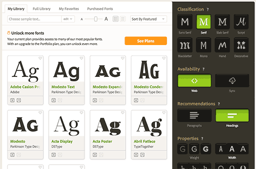 Choosing a font from Typekit library