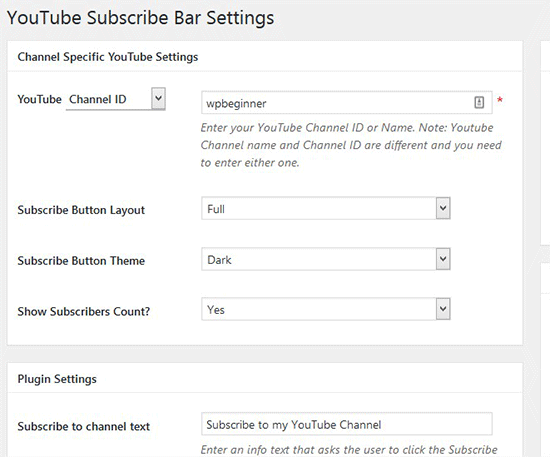 YouTube Subscribe Bar Settings