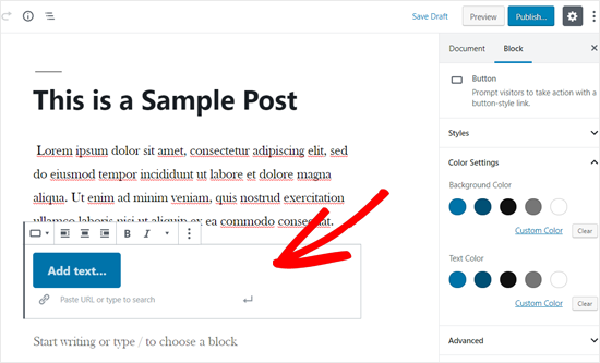 Button Block Added to WordPress Post Editor