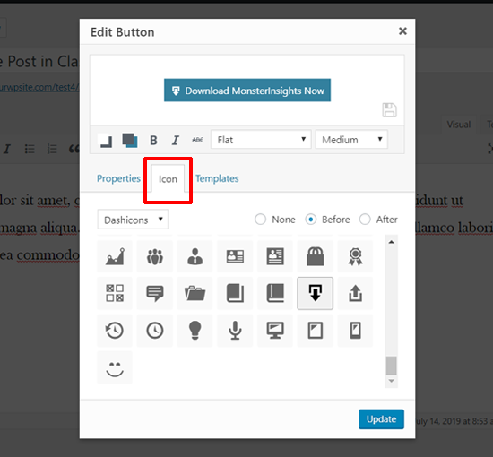 Add Icon to your Button in Classic Editor