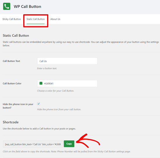 Static Call Buttons in WordPress Settings