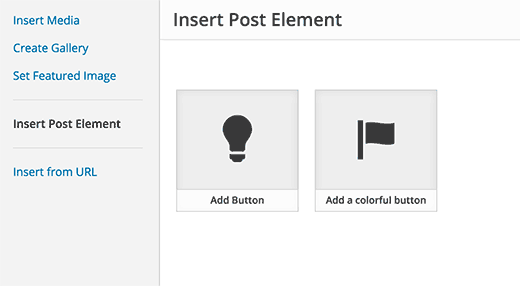 Selecting post element or shortcode to insert