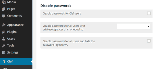 Disable WordPress passwords when using Clef