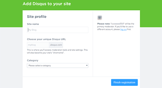 Registering your site for Disqus commenting system