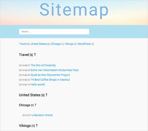 HTML Sitemap in WordPress with categories and posts
